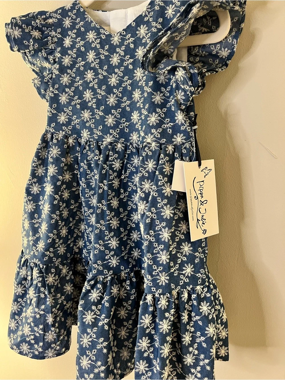 Pippa & Julie Blue Floral Embroidered Girls Dress NWT